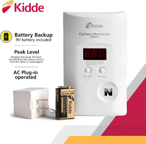 Kidde Carbon Monoxide Detector, Plug-In with 9V Battery Backup, Digital Display, 85 dB Alarm, LED Status Light Indicators, 3rd Edition