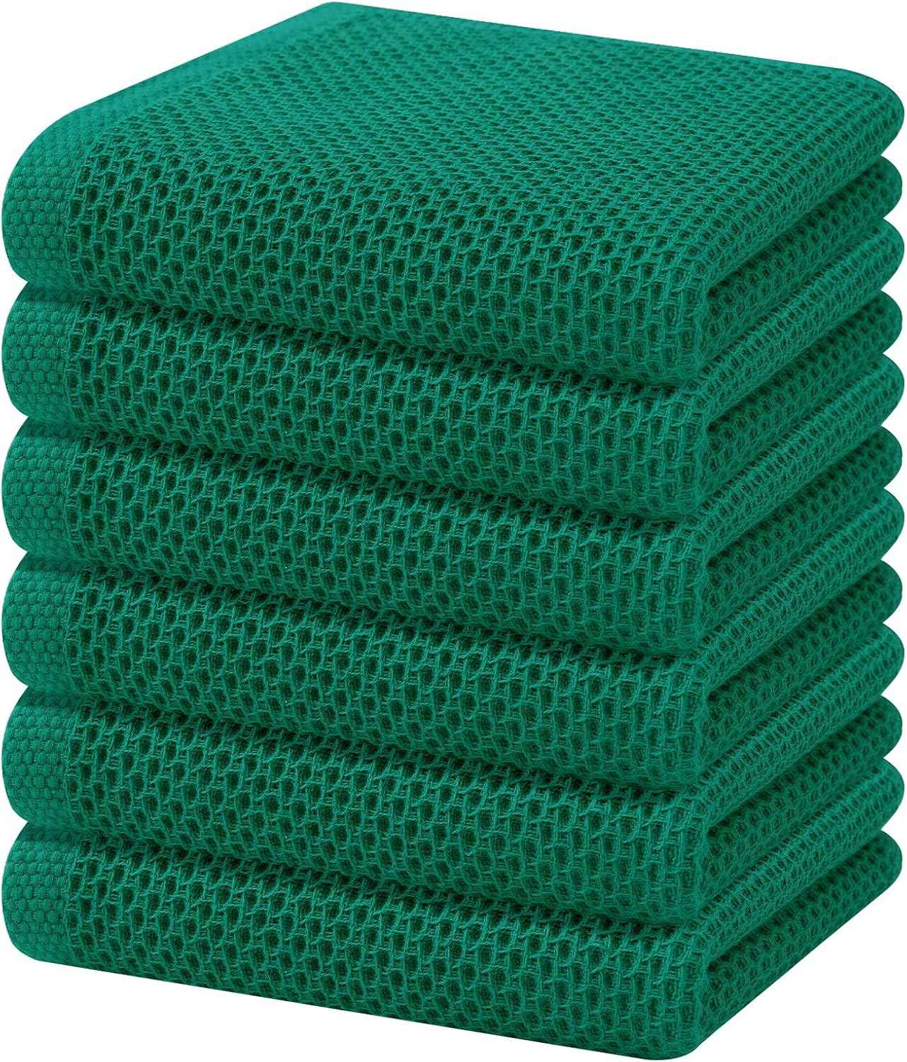 Homaxy 100% Cotton Waffle Weave Kitchen Dish Towels 6-Pack, Dark Green