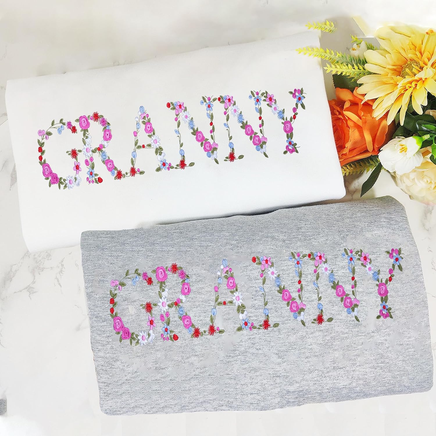 Embroidery Granny Sweatshirts For Women Gift Sweatshirt From Grandkids Granny Flower Grandma Gift Mothers Christmas