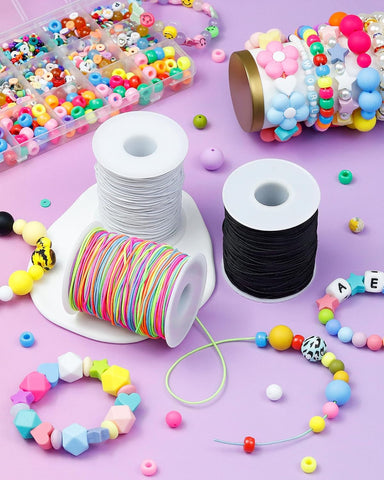 FIVEIZERO 2 Rolls Elastic Bracelet String Total 330 Feet,1.0mm,1.2mm,1.5mm Elastic Cord for Beading Stretchy String with Beading Needle for Bracelets, Sewing, Necklace, Jewelry Making and Crafts