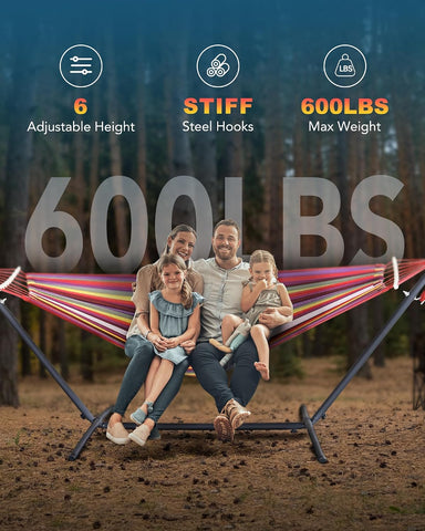 Everyfun Double Hammock with Stand for 2 Person, 600 lb Capacity, Rainbow