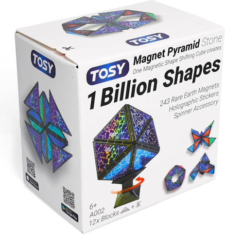 TOSY Magnet Pyramid Stone - 1 Cube Transforms into 1 Billion Shapes, 12 Pieces, 243 Rare Earth Magnets, Holographic Design Magnet Tiles Creative Puzzle STEM/STEAM Toy