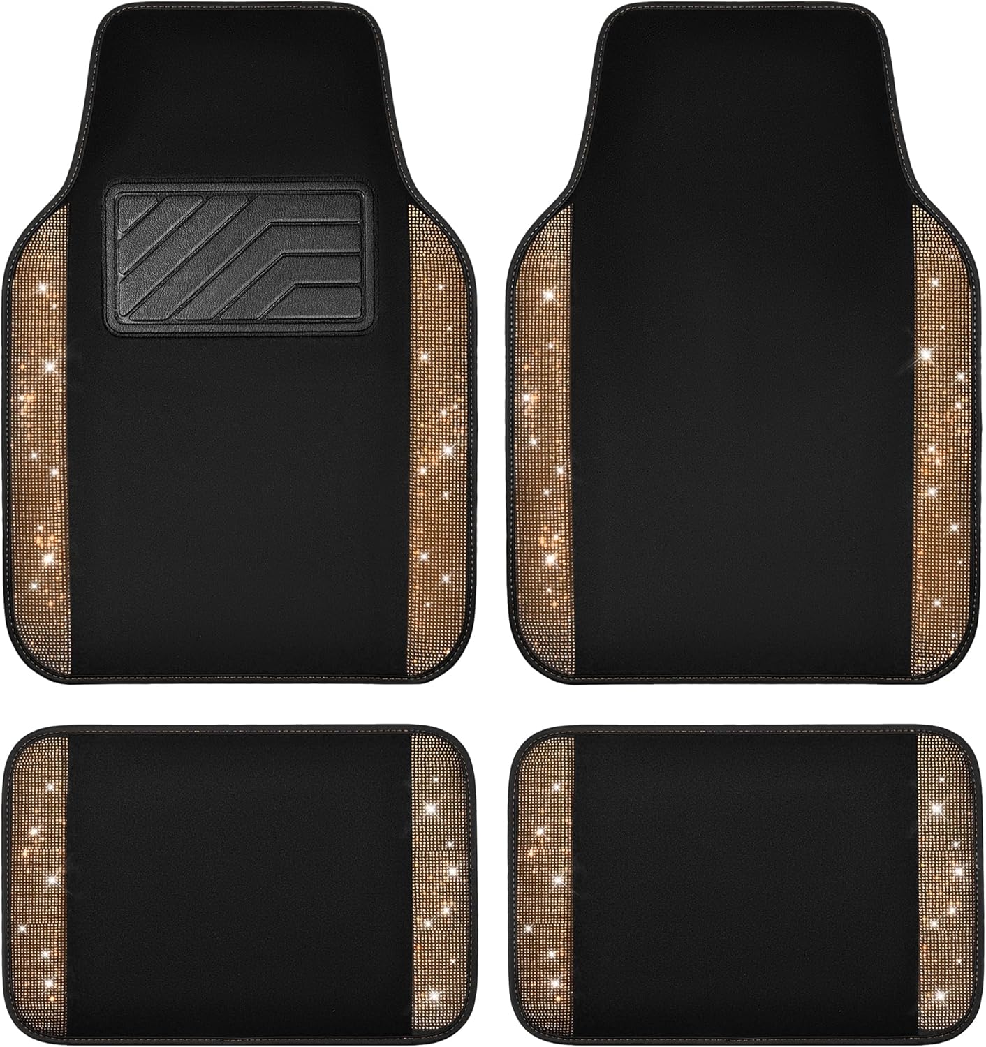 CAR PASS Bling Diamond Car Floor Mats, Shining Rhinestone Carpet Sparkly Glitter Crystal with Anti-Slip PVC Heel Pad Waterproof Universal Fit Automotive SUV,Sedan,Van,Cute Girl Women,4pcs Golden