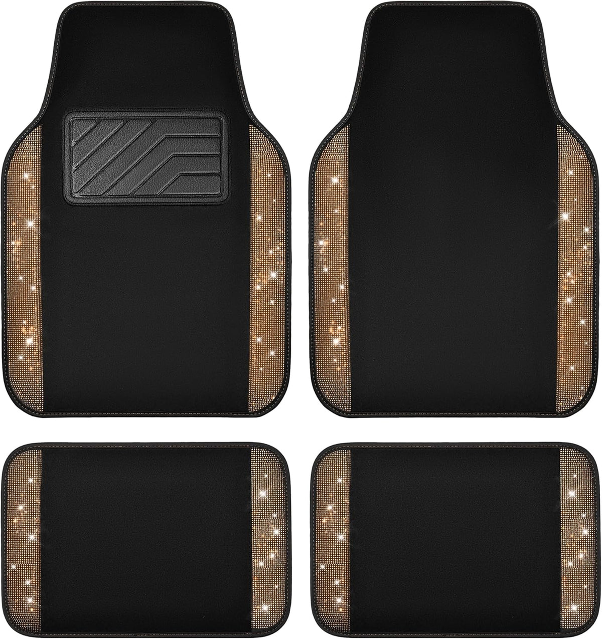 CAR PASS Bling Diamond Car Floor Mats, Shining Rhinestone Carpet Sparkly Glitter Crystal with Anti-Slip PVC Heel Pad Waterproof Universal Fit Automotive SUV,Sedan,Van,Cute Girl Women,4pcs Golden