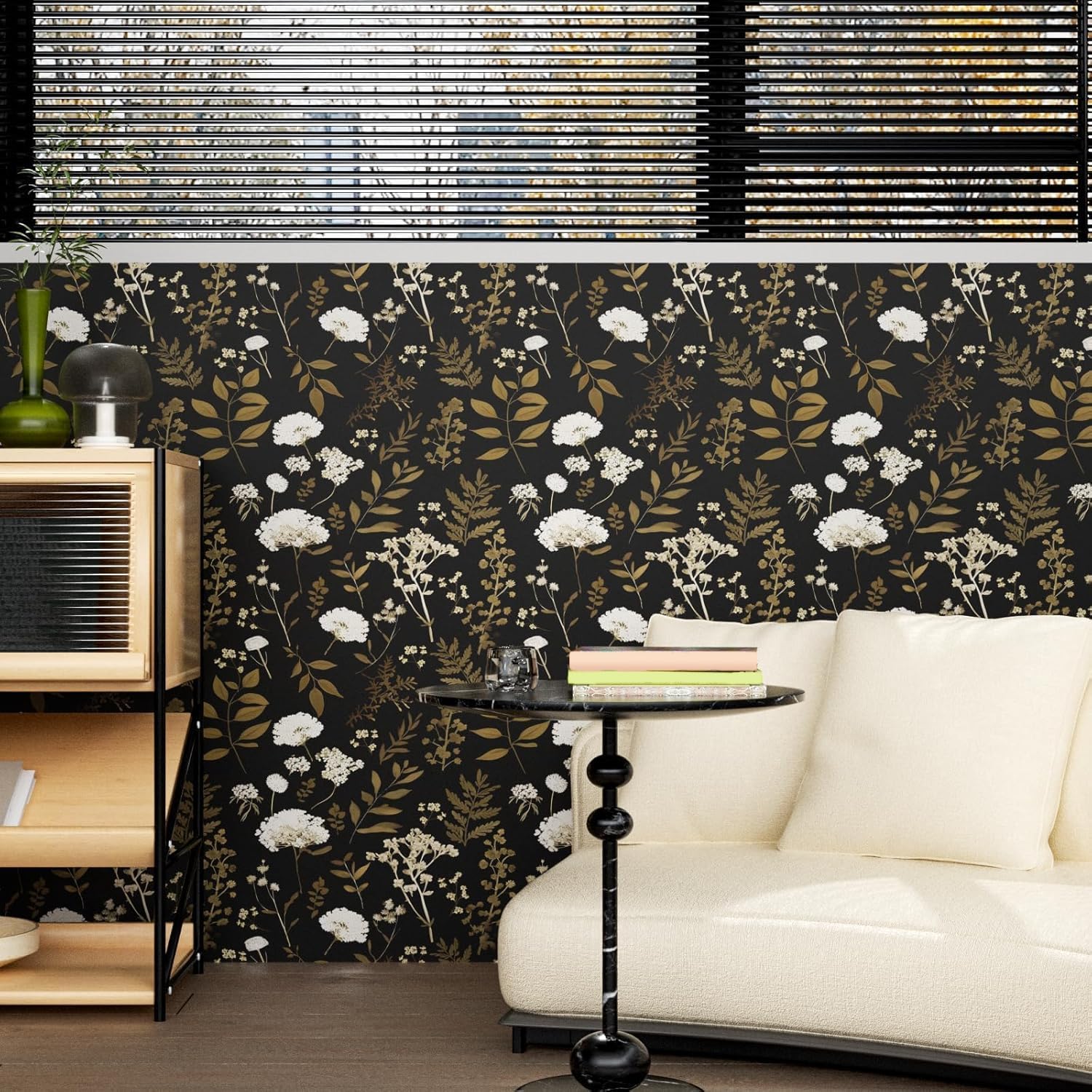 Laatse Vintage Dark Floral Leaf Peel and Stick Wallpaper 17.5"x393"