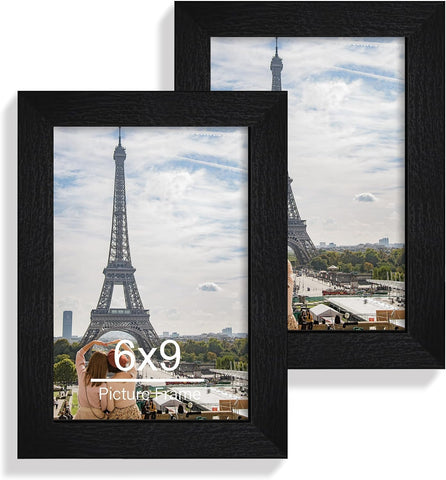 Hongkee 6x9 Picture Frame Set of 2, Real Glass and Wood Frame