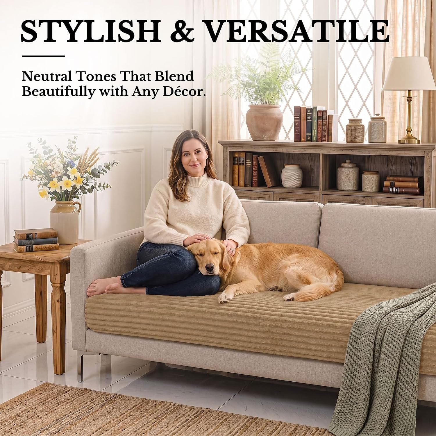 Smiry Waterproof Couch Cover for Dogs, Washable Non Slip Plush Protector