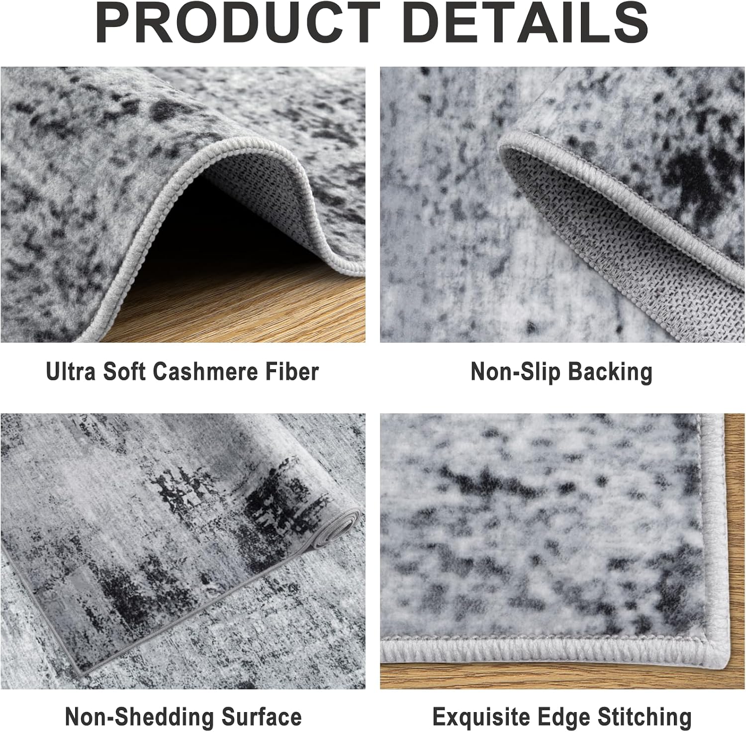 PLHXFR 6x9 Area Rug Living Room: Modern Abstract Washable Carpet Black