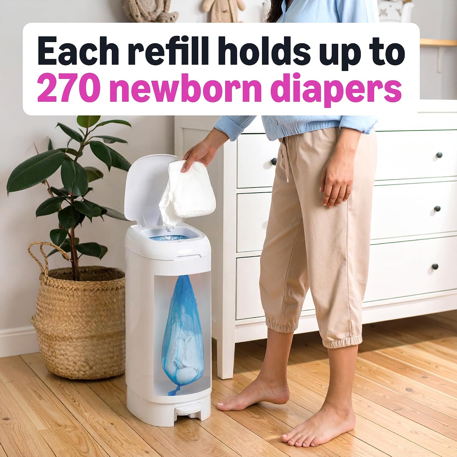 Amazon Basics Blossoms Scented Diaper Pail Refills for Diaper Genie Pails, 2160 Count (8 Packs of 270 Count) (Previously Mama Bear)
