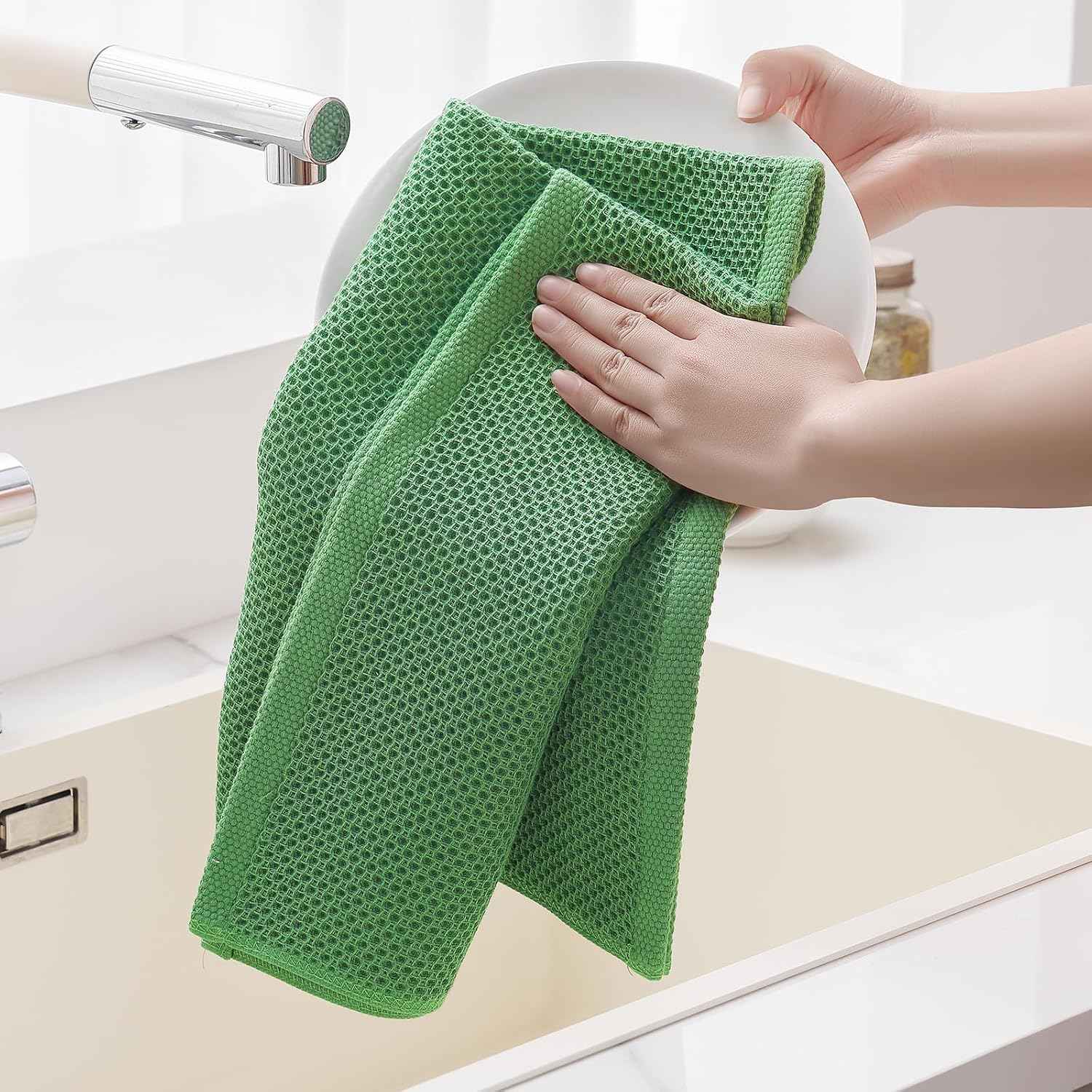 Homaxy 100% Cotton Oversized Waffle Weave Kitchen Towels 6-Pack
