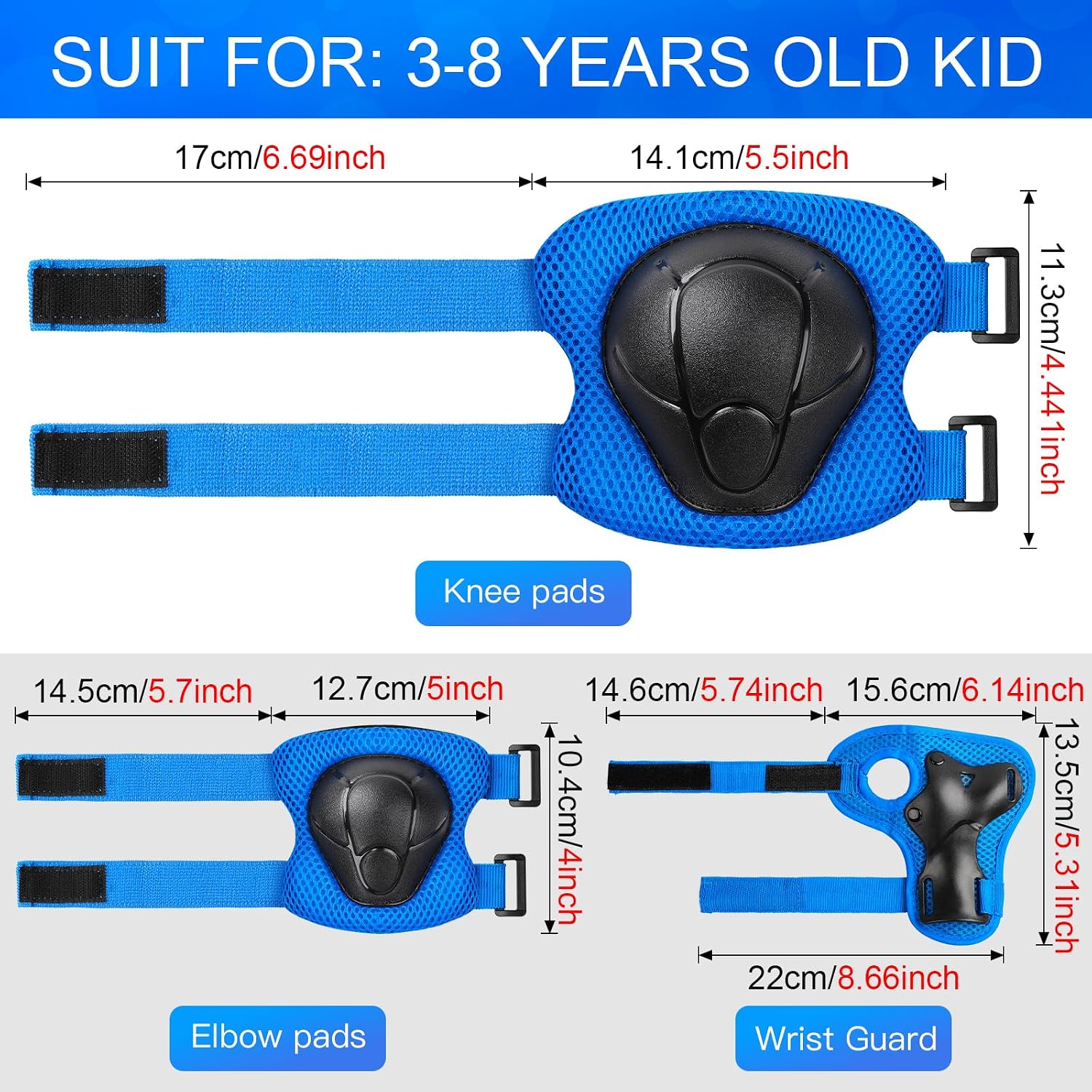 Wemfg Kids Protective Gear Set Knee Pads for Kids 3-14 Years Toddler Knee and Elbow Pads with Wrist Guards 3 in 1 for Skating Cycling Bike Rollerblading Scooter