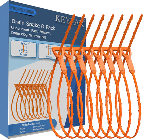 Drain Snake Hair Clog Remover, 8 Pack, 25 Inch Barbed Hook