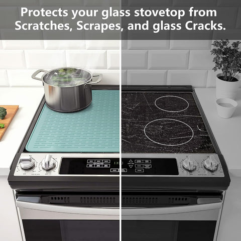 YUHFERA Stove Top Cover for Electric Stove - Silicone Stove Mat for Glass Top, Glass Cooktop Protector, XL Dish Drying Mats for Kitchen,Oven Covers for Electric Stove (Aqua,28 x 20)
