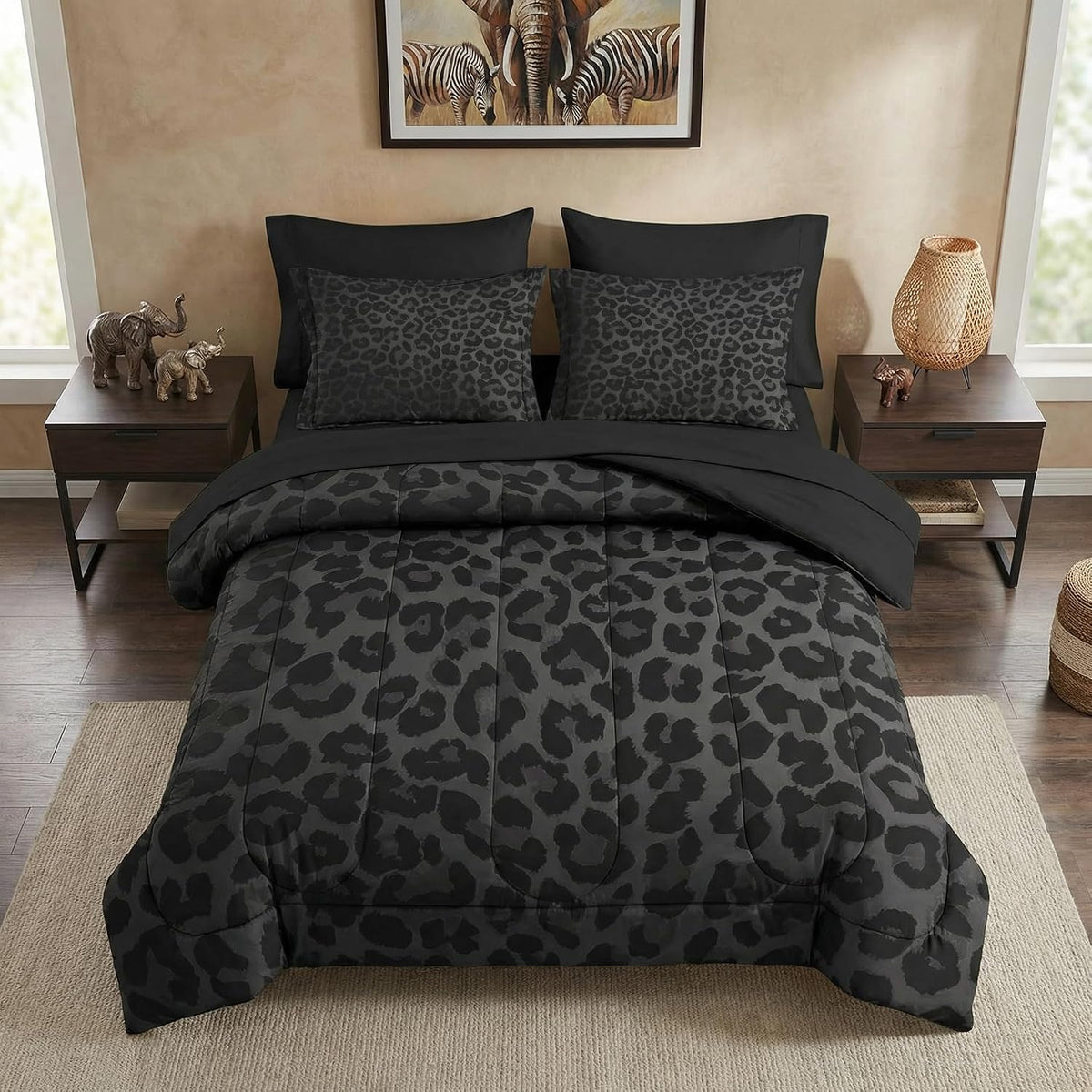 Nesker King Comforter Set with Sheets, 7 Pieces Leopard Print Bedding