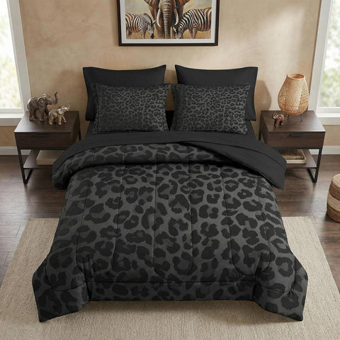 Nesker King Comforter Set with Sheets, 7 Pieces Leopard Print Bedding