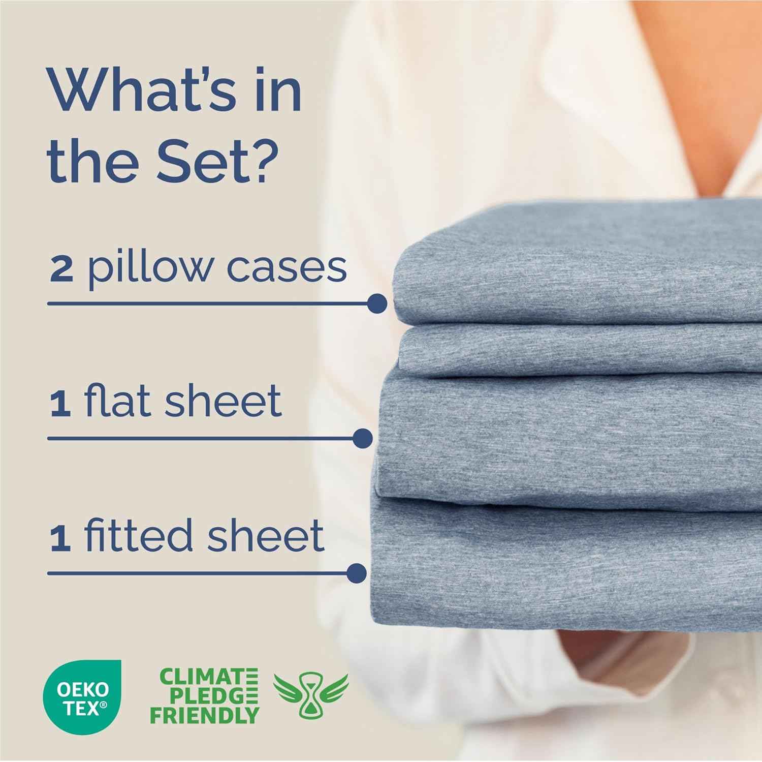 Full Size 4 Piece Sheet Set - Breathable & Cooling Sheets - Heathered Blue
