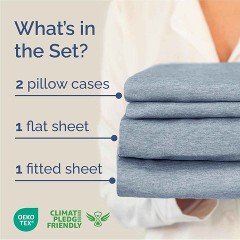 Full Size 4 Piece Sheet Set - Breathable & Cooling Sheets - Heathered Blue