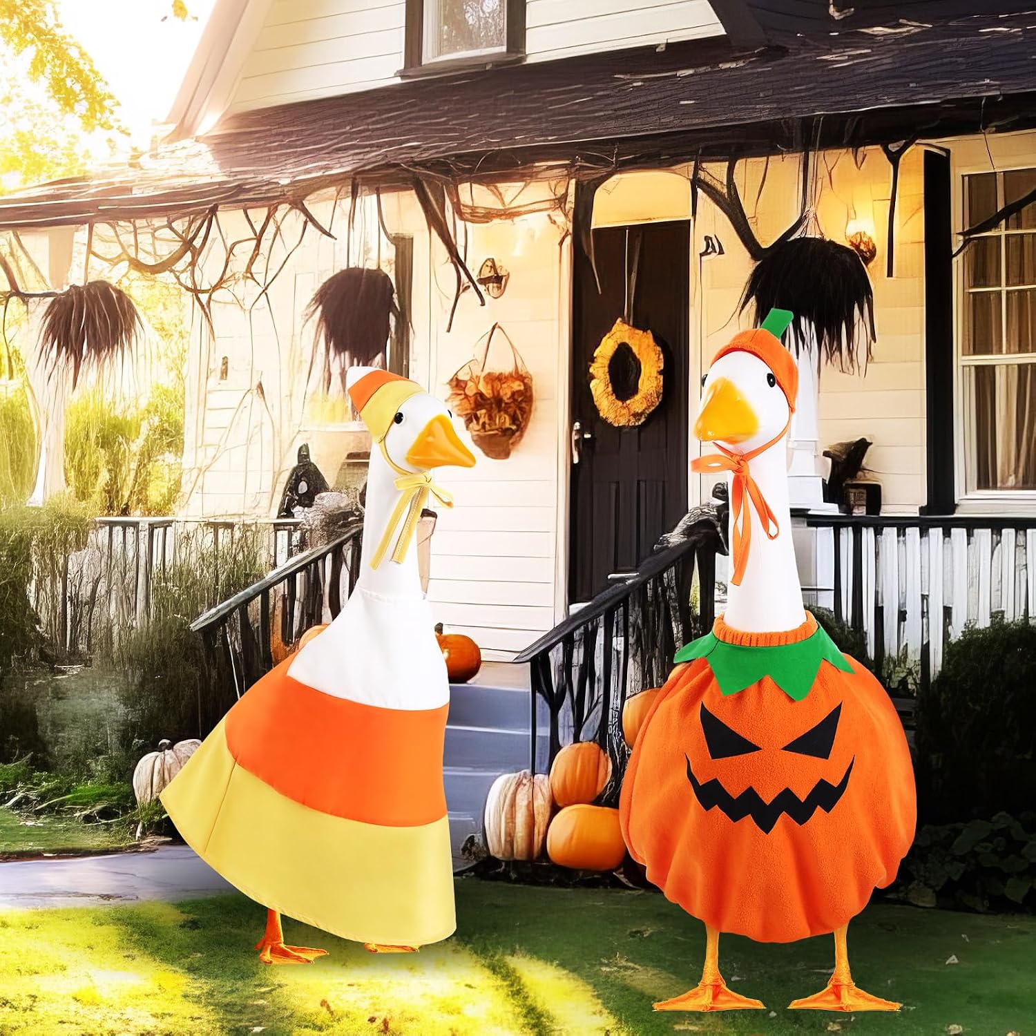 2 Set Fall Porch Goose Outfit, Halloween 23" Lawn Goose Cloth
