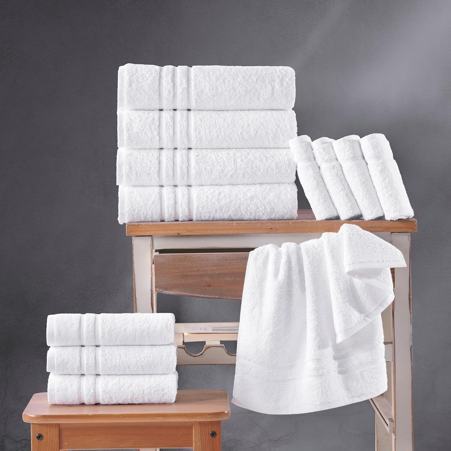 Hawmam Bath Linen Towels Large, Turkish Cotton, 4 Pack, White