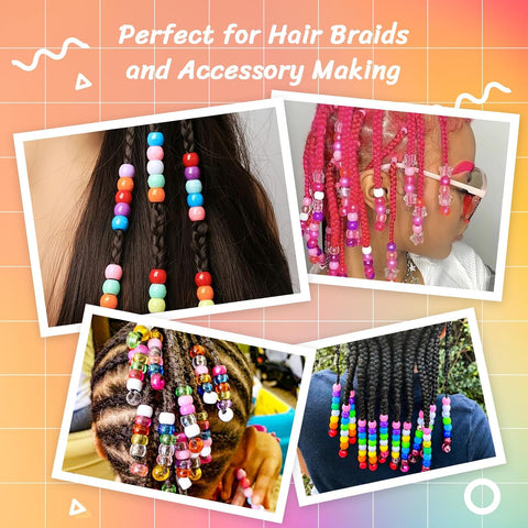 Pony Beads 1000+pcs Plastic 9mm Rave Kandi Spacer Bead for Jewelry Making, DIY Face Mask Hair Bead Bracelet Making Kit for Girls, Cute Heart Star Butterfly Shape Beads