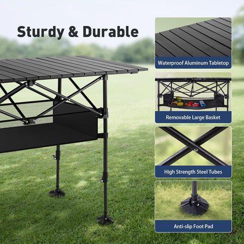ALPHA CAMP Folding Camping Table Outdoor Table for Camping Picnic BBQ Beach