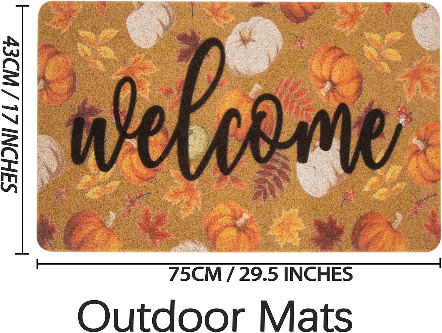 IZUS Fall Hello-Pumpkin Welcome-Doormats Outdoor-Entrance Autumn Harvest-Festival Non-Slip Frontdoor Mat 17x29inch