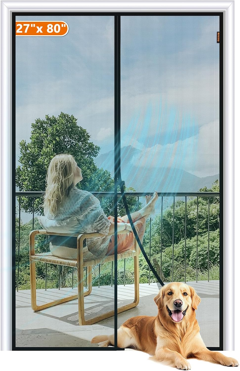 MAGZO Magnetic Screen Door Fits Door Size 27"x80", Hands-Free Mesh Gray