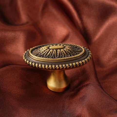 10 Pack Oval Cabinet Knobs Brass Drawer Knobs 1.77" (45mm) Diameter Antique Brass Hardware Handles for Kitchen Cabinet Dresser Cupboard Furniture and Bathroom Fixture