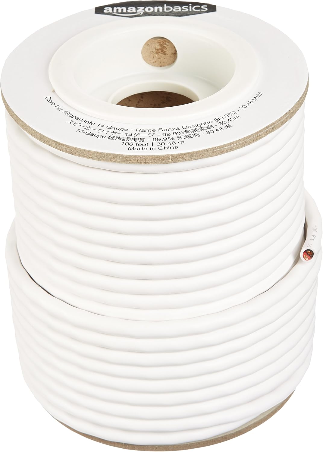 Amazon Basics 12- Gauge Speaker Wire Cable, 99.9% Oxygen -Free Copper, 200-Foot, White