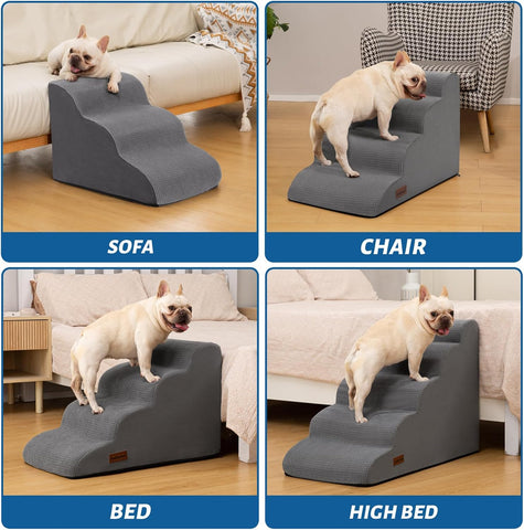 Aodisman Dog Stairs for Small Dogs and Cats,3-Step Pet Ramp for Bed & Couch