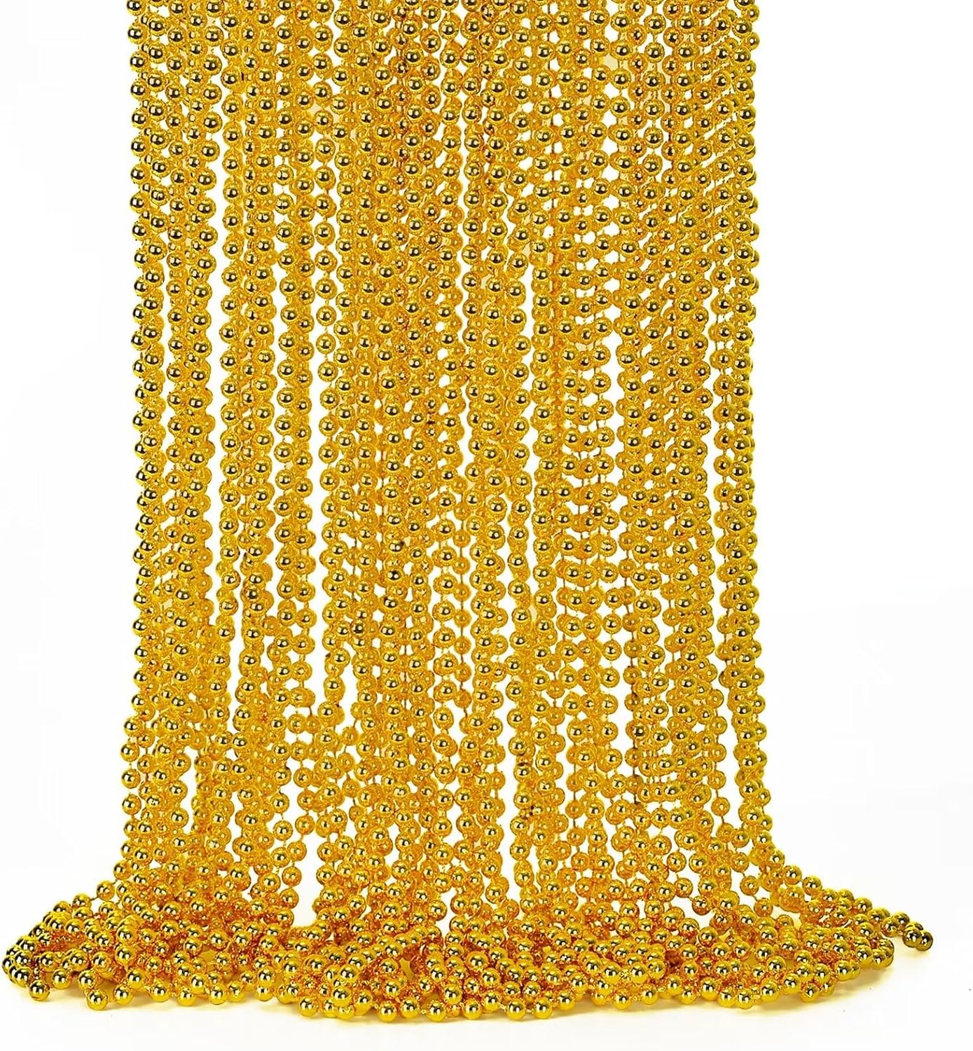 EOBOH 12PCS Mardi Gras Beads, Gold Beaded Necklace Stuff Set, 33" Mardi Gras Christmas Beads Necklace Costume Bulk, Festival Parade Throw Accessory Sets for Mardi Gras St Patricks Day Celebrations