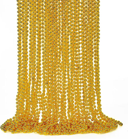 EOBOH 12PCS Mardi Gras Beads, Gold Beaded Necklace Stuff Set, 33" Mardi Gras Christmas Beads Necklace Costume Bulk, Festival Parade Throw Accessory Sets for Mardi Gras St Patricks Day Celebrations