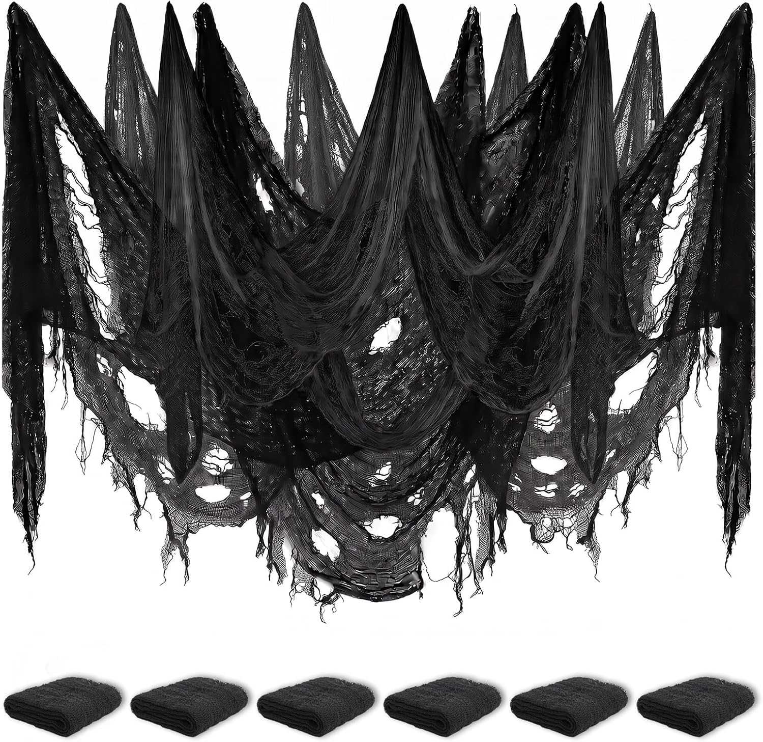 6 Pack Creepy Cloth 30 x 72 Inch, Spooky Halloween Polyester Decorations Scary Gauze Cloth Doorways Indoor Halloween Decorations Outdoor Yard Home Wall Decor