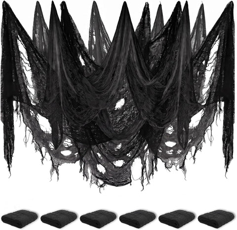 6 Pack Creepy Cloth 30 x 72 Inch, Spooky Halloween Polyester Decorations Scary Gauze Cloth Doorways Indoor Halloween Decorations Outdoor Yard Home Wall Decor
