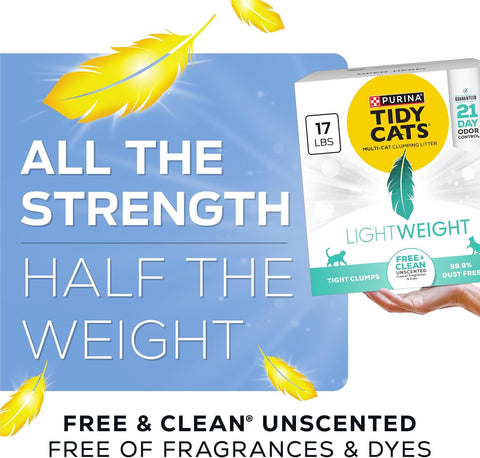 Purina Tidy Cats Low Dust Clumping Cat Litter, LightWeight Free & Clean Unscented, Multi Cat Litter - 17 lb. Box