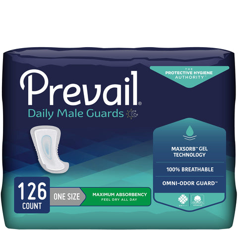 Prevail Proven - Male Incontinence Guards - Bladder Leak Guards - Maximum Absorbency - 126 Count (9 packs of 14)
