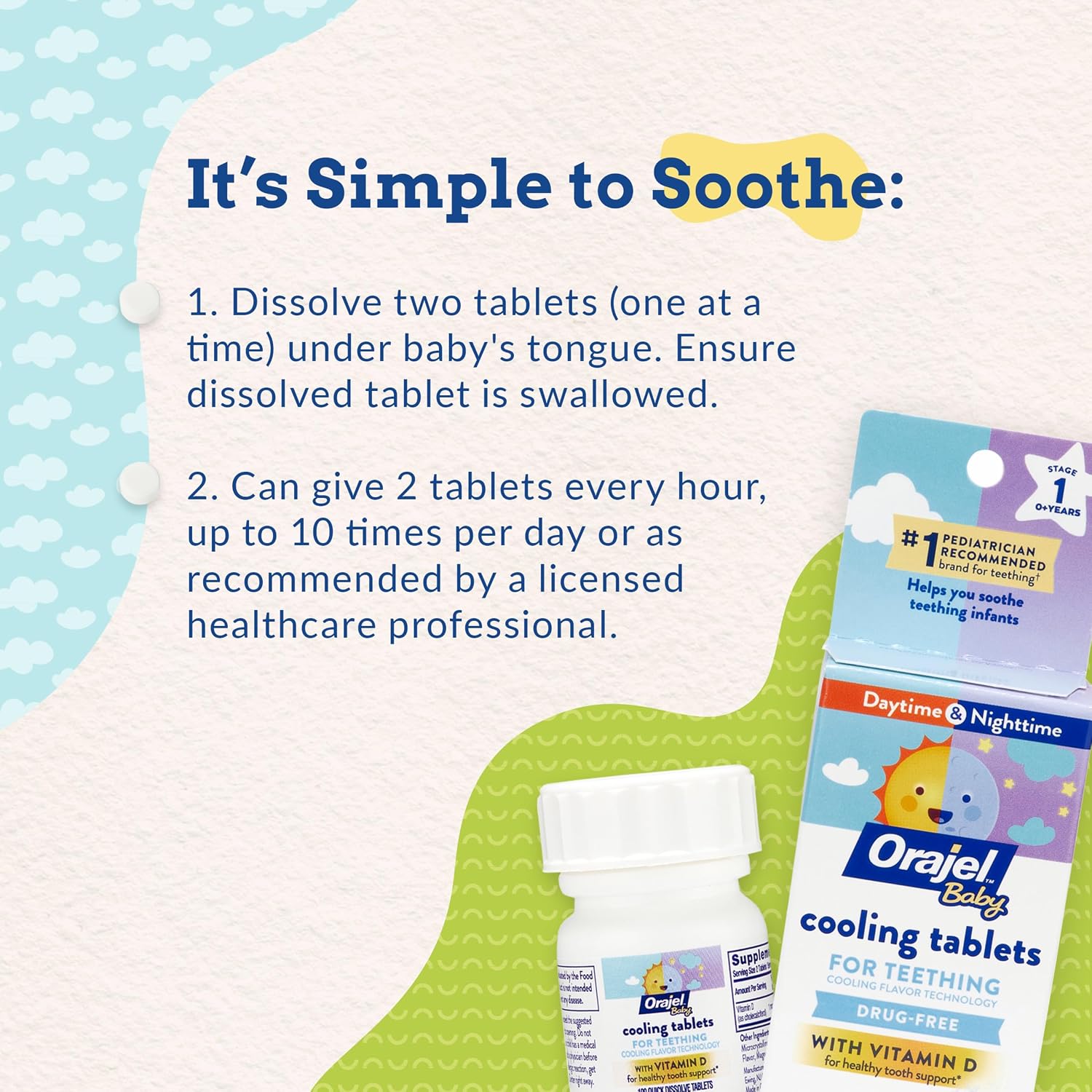 Orajel Baby Cooling Tablets for Teething Pain, 100 Quick Dissolve Tablets
