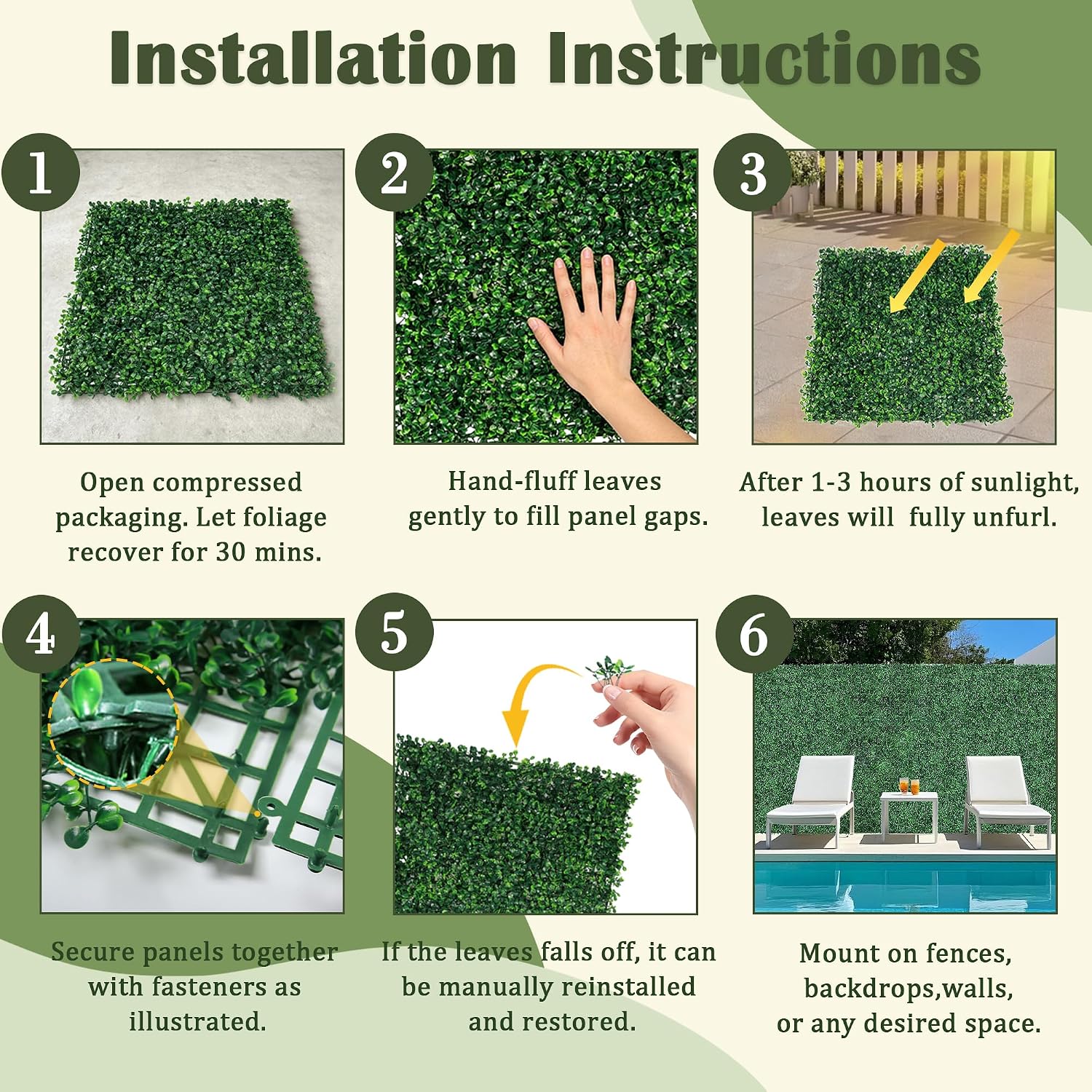 Sunnyglade 12 Pieces 20"x 20" Artificial Boxwood Panels Topiary Hedge Plant