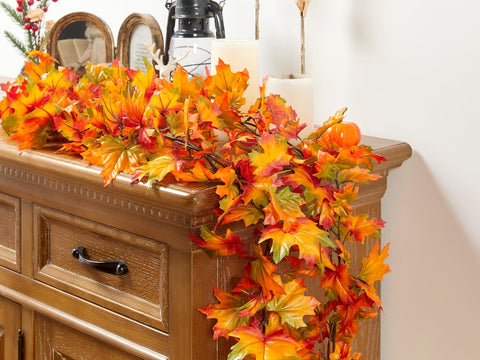 Fall Garland 6.5ft/Piece Fall Maple Leaf Garlands Autumn Garland Leaves Vine for Thanksgiving Home Decor 1pc