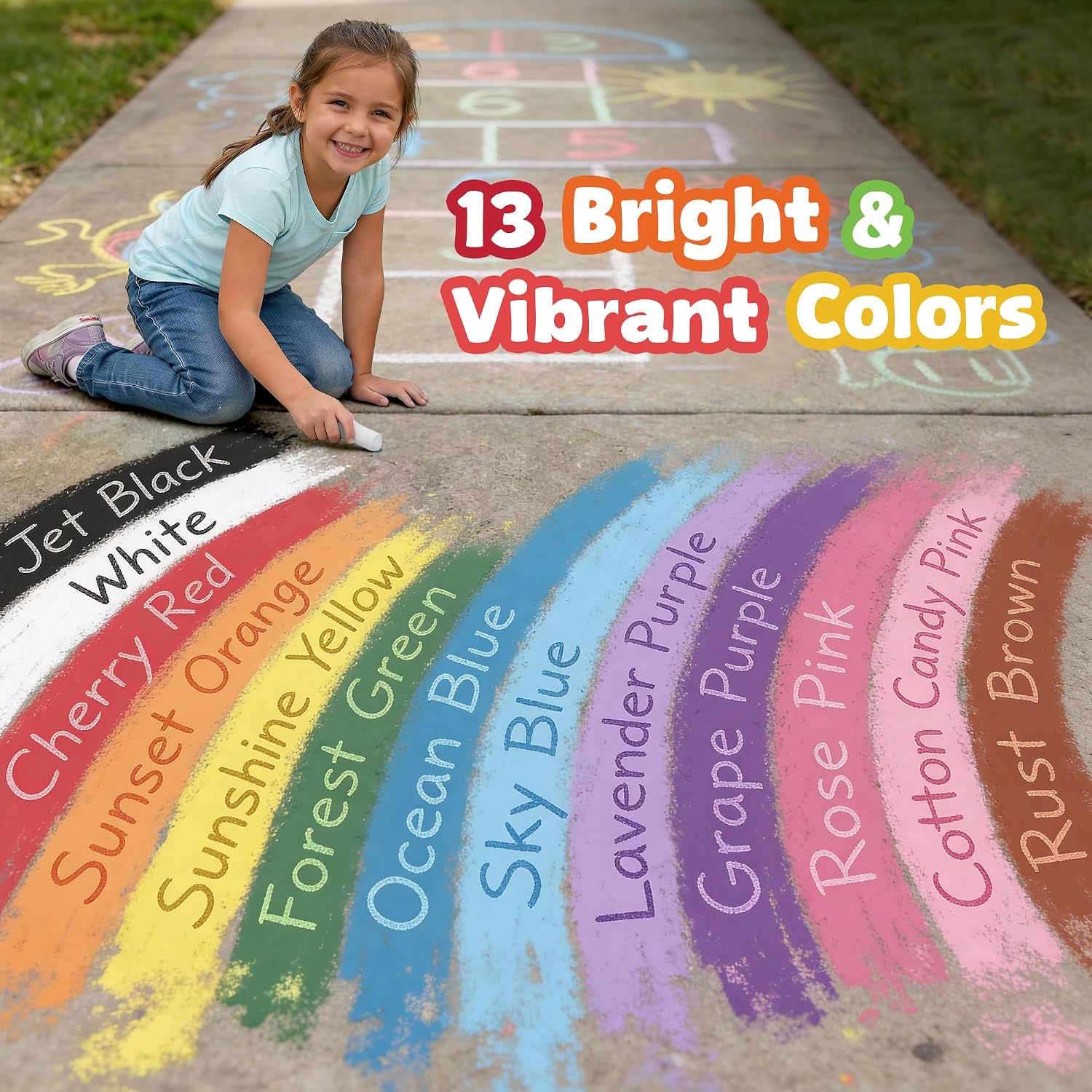 24 PCS Sidewalk Chalk for Kids - 13 Colors Chalk Bucket -Non-Toxic Washable