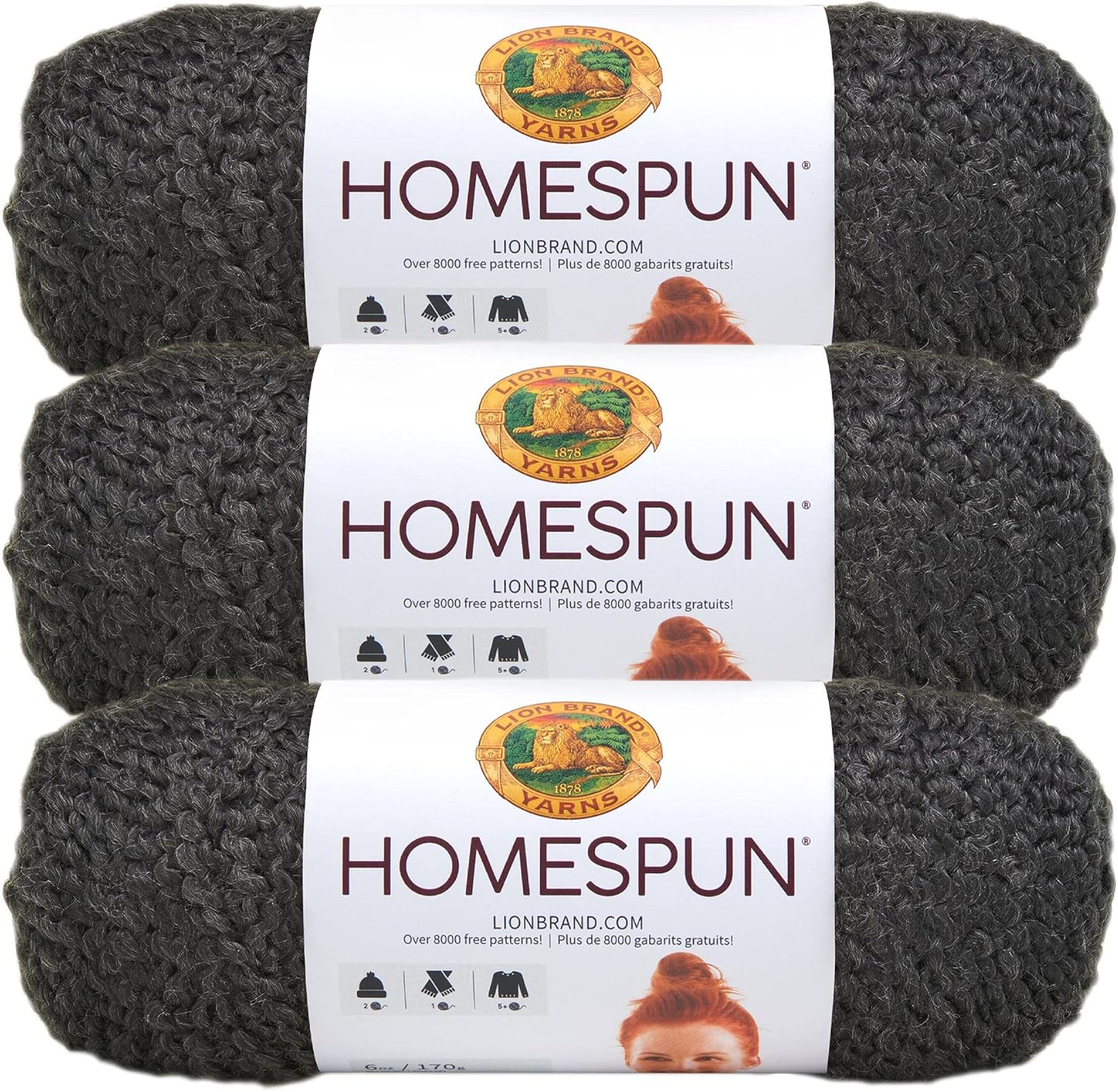 Lion Brand Yarn, Homespun Bulky Crochet Yarn, Wild Fire, Orange, 3 Pack