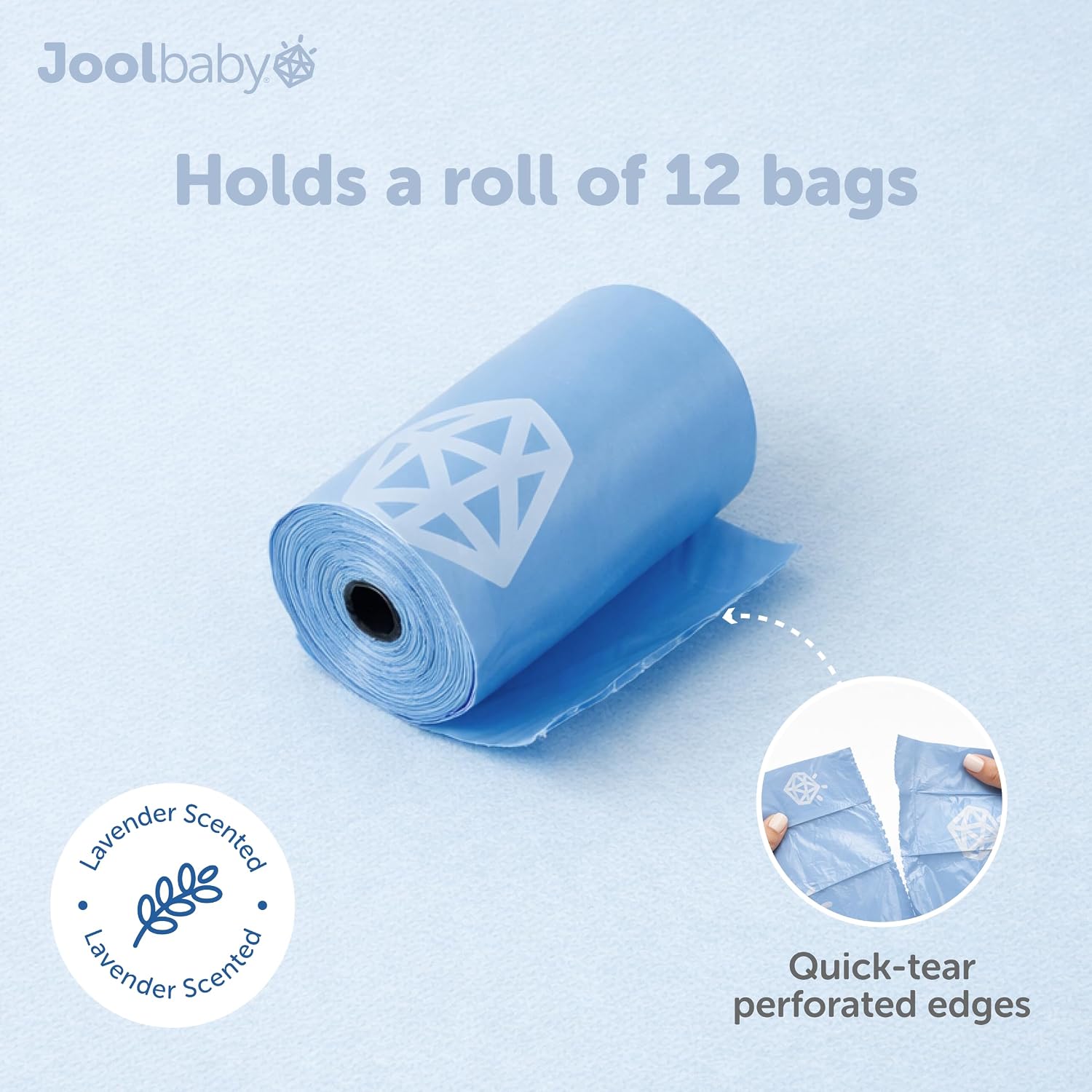 Jool Baby Disposable Diaper Bag Dispenser (Oatmeal) + 6 Refill Rolls (Lavender-Scented) - Attaches to Stroller or Diaper Bag for On-the-Go Convenience