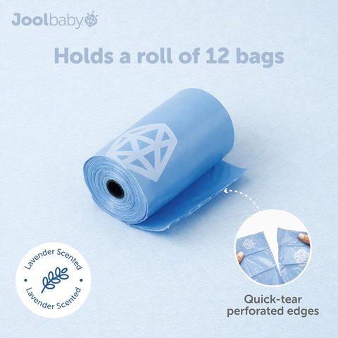 Jool Baby Disposable Diaper Bag Dispenser (Oatmeal) + 6 Refill Rolls (Lavender-Scented) - Attaches to Stroller or Diaper Bag for On-the-Go Convenience