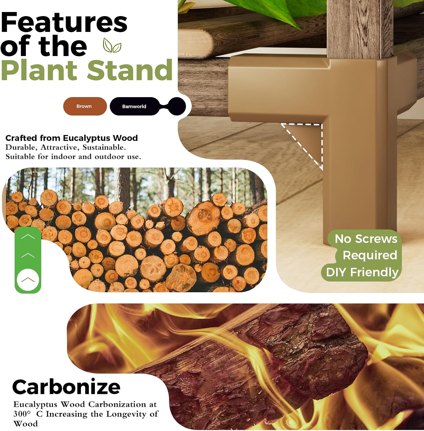 Bamworld Corner Plant Stand Indoor Outdoor Plant Shelf Small Plant Table