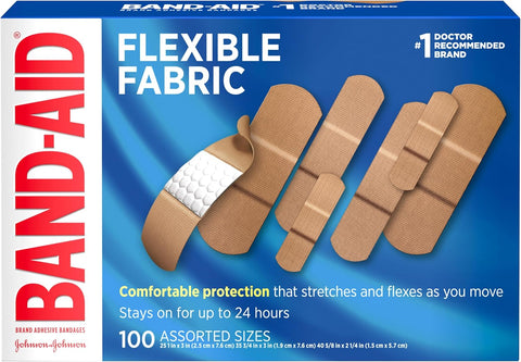 BAND-AID Brand Flexible Fabric Adhesive Bandages, Assorted Sizes, 100 Count