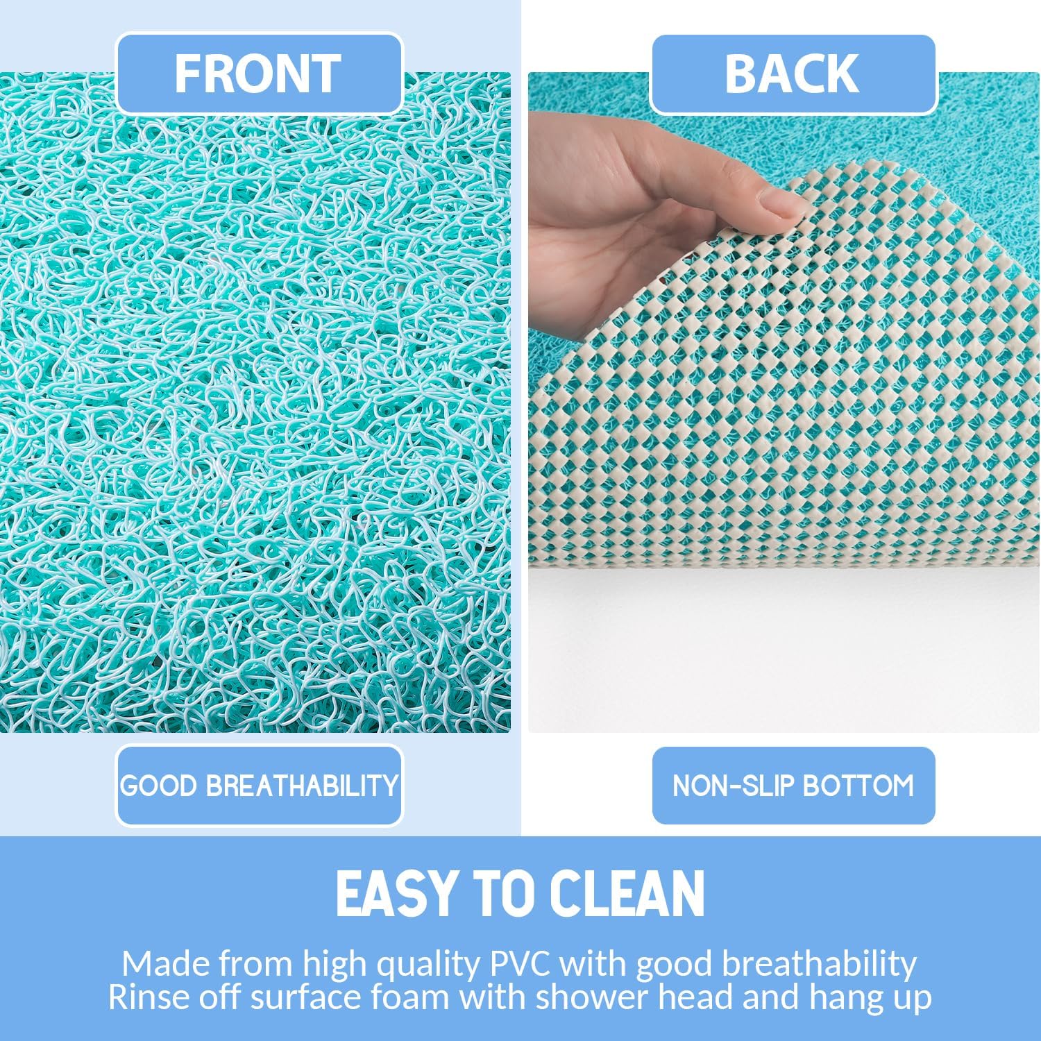 Hargiis Non-Slip Bathtub Mat, Anti Slip Shower Mat, Fast Drying Bathtub Mats, Foot Scrubber Mat, Anti Slip Mat for Tub, Floor, Bathroom, Kitchen, Home, Hotel (Turquoise Blue 40"×28")