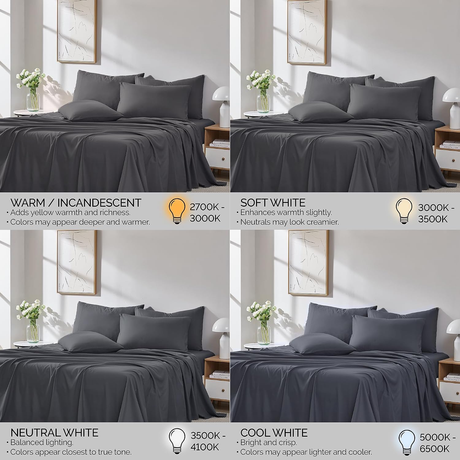 Southshore Fine Living, Inc. 6 Piece, 21 Inch Extra Deep Pocket King Sheet Set - Pet Hair Resistant Sheets, Fade Resistant for Easy Care, Oversized Flat Sheet, Dark Grey King Sheets - Slate