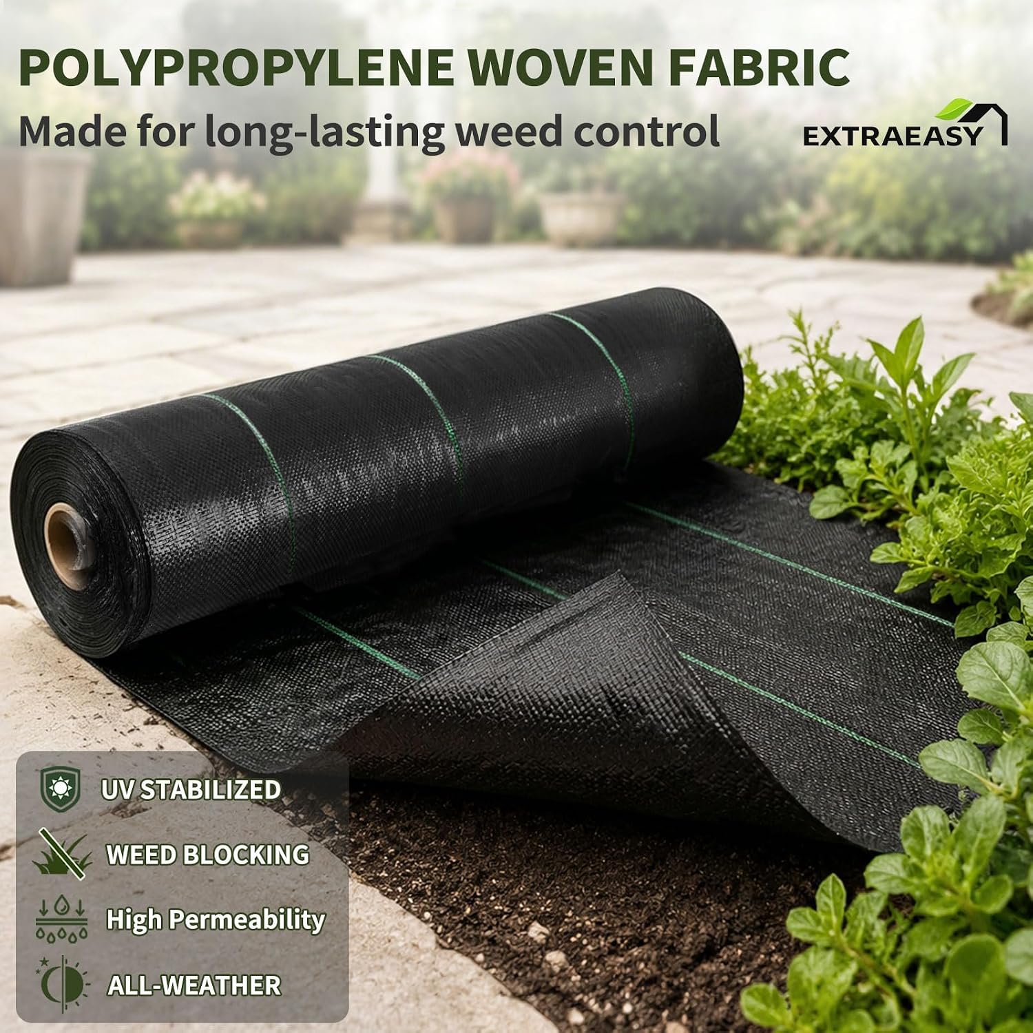 EXTRAEASY 4ft x 300ft Weed Barrier Fabric, Heavy Duty Landscape Fabric, 3.2oz Weed Control Fabric, Tear-Resistant Weed Blocker Ground Cover for Garden, Gravel, Driveway, Flower Bed