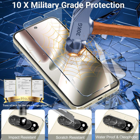 letosan 3 Pack for Google Pixel 10 Pro Screen Protector Tempered Glass + 3 Pack Camera Lens Protector, Military Grade Shatterproof, 9H Hardness, Fingerprint Unlock,Case Friendly 6.3 Inch