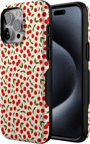 Casely iPhone 15 Pro Max Case | Cherry on Top | Red Cherries | Bold Protective Design | Compatible with MagSafe